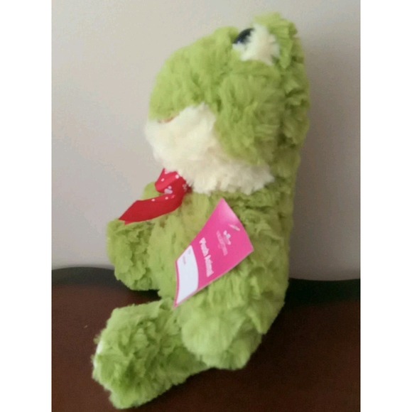 Frog plushie With Red Love Bow And Embroidered Heart On Foot NEW - Picture 4 of 10